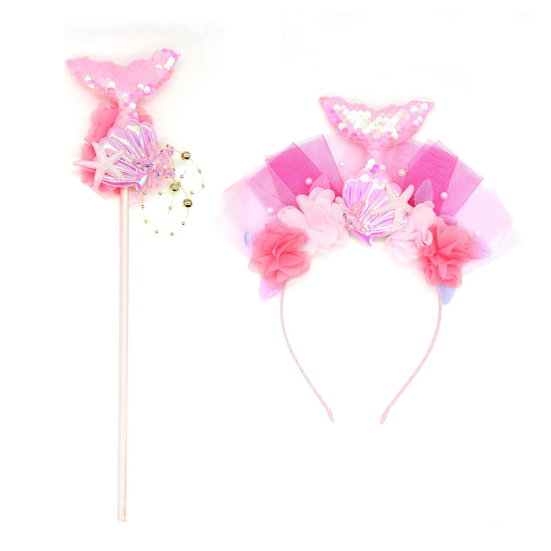 Girl Fancy Little Mermaid Photography Props Mermaid Tail Headband Magic Wand Princess Ariel Cosplay Accessory Necklace Bag Crwon Cosplay Accessories Hair Headband Accessories Hair Accessories