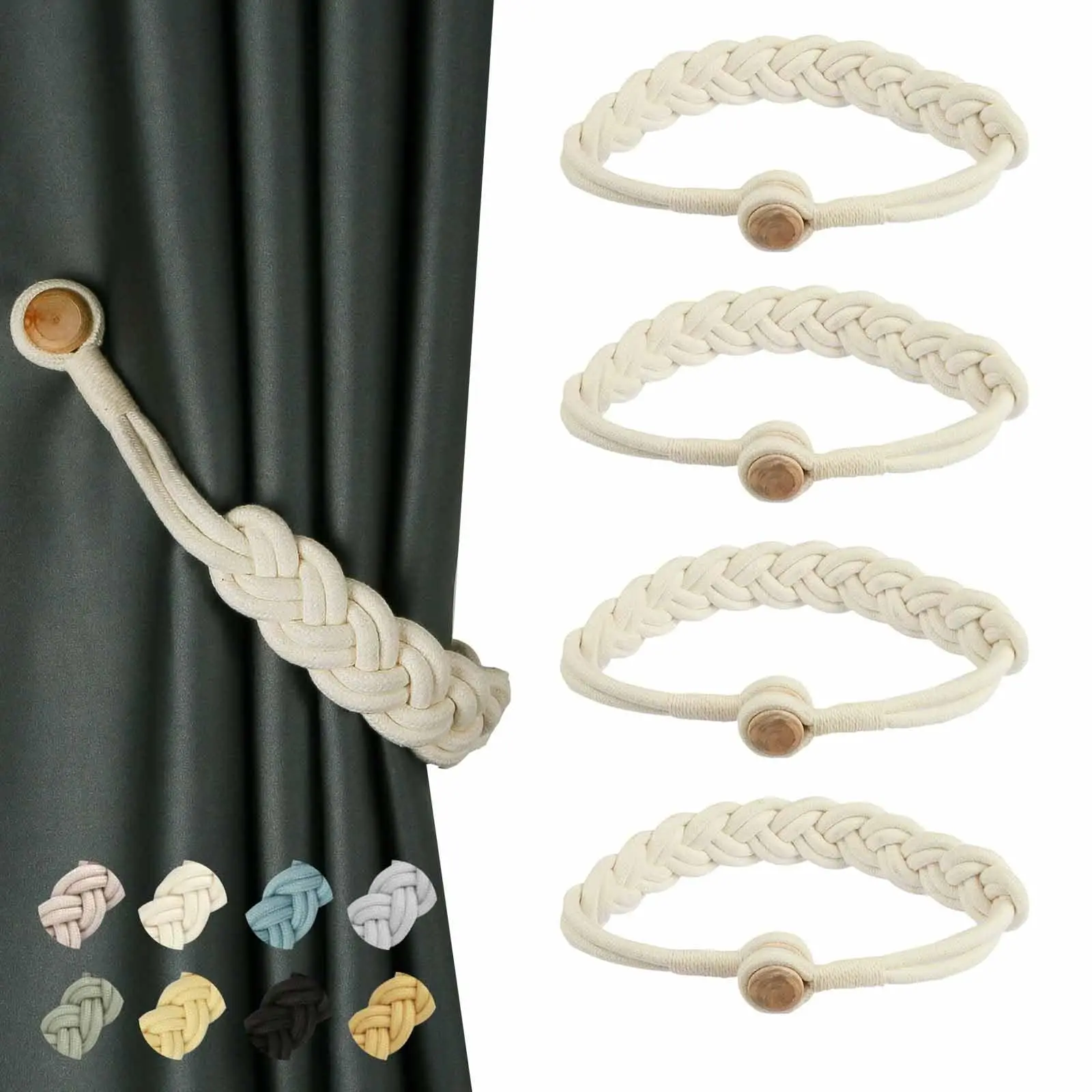 Confezione da 4 fermatende in corda di cotone, eleganti fermatenda decorativi in stile Bohos, tessuto a mano, per la casa