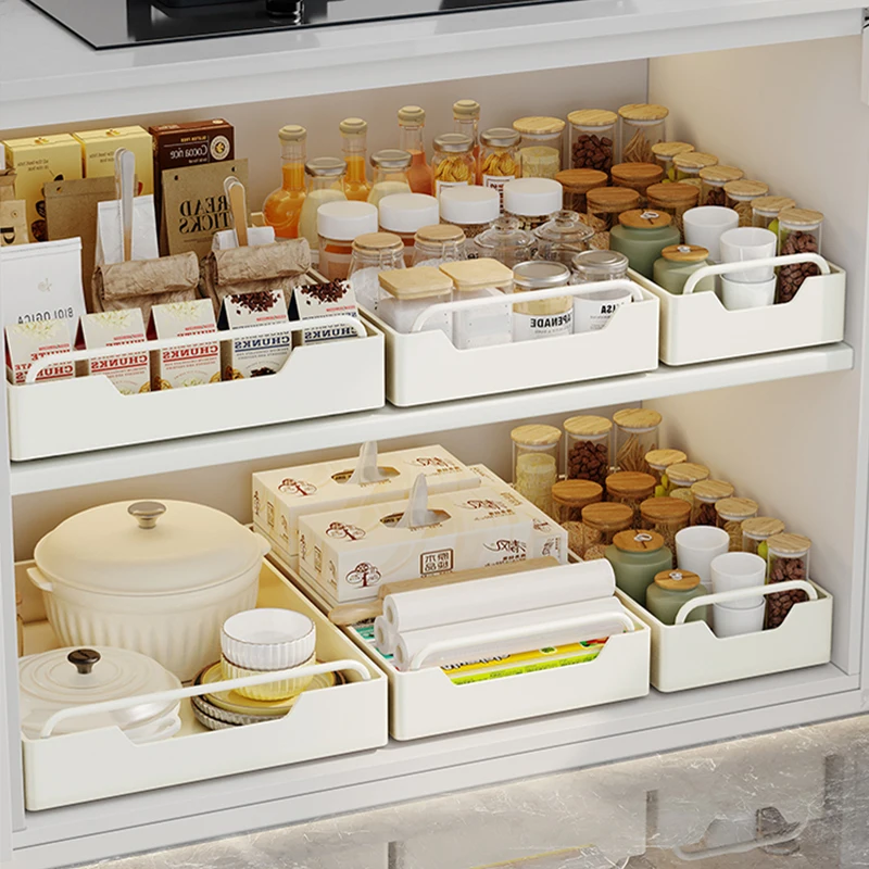 Kitchen Storage Rack Cabinets Organizer with Slide Rails Pull-out Drawer Type Storage Tray