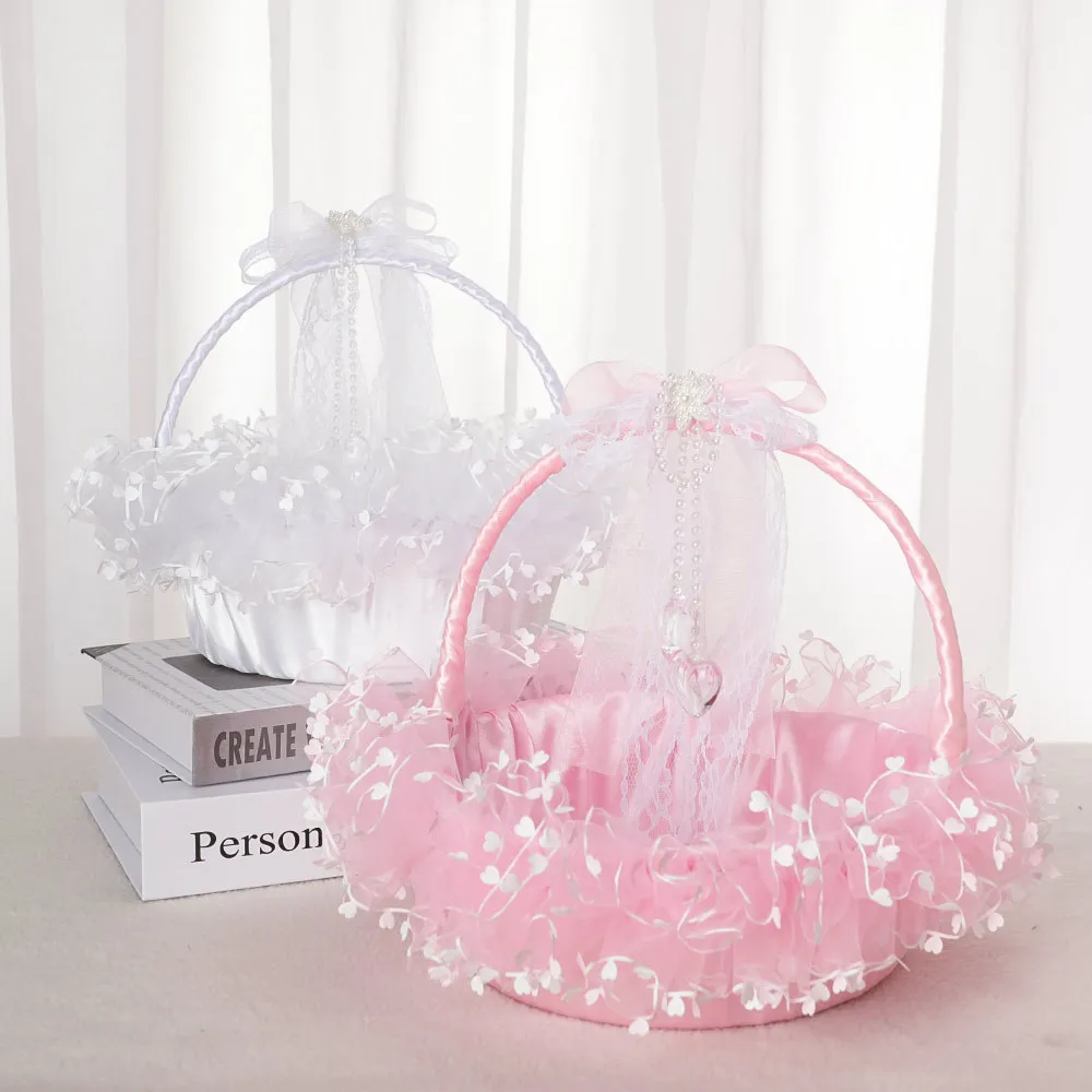 Wedding Flower Basket Girl Basket Butterfly Lace Romantic Decoration to Wedding Ceremony Party Basket