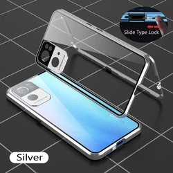360° Double - Sided Magnetic Glass Phone Case with Lens Protection - Metal Design for Realme11Pro Plus 5G (Silver)
