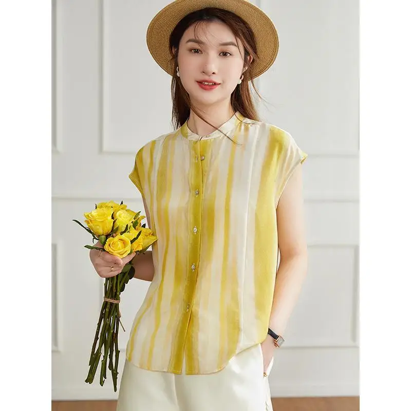 Fashion O-Neck Button Casual Striped Chiffon Shirts Women's Clothing 2024 Summer New Loose Commuter Tops All-match Blouses