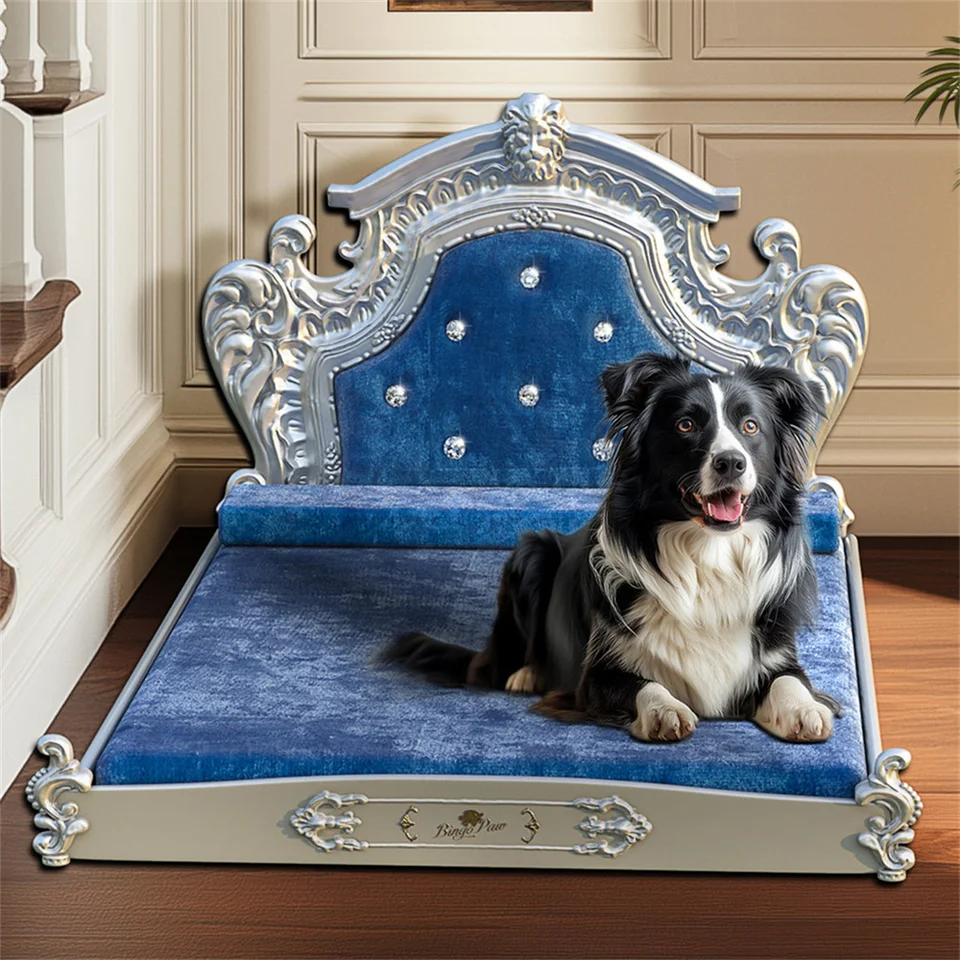 Luxury Large Dog Bed with Headboard Velvet Sofa