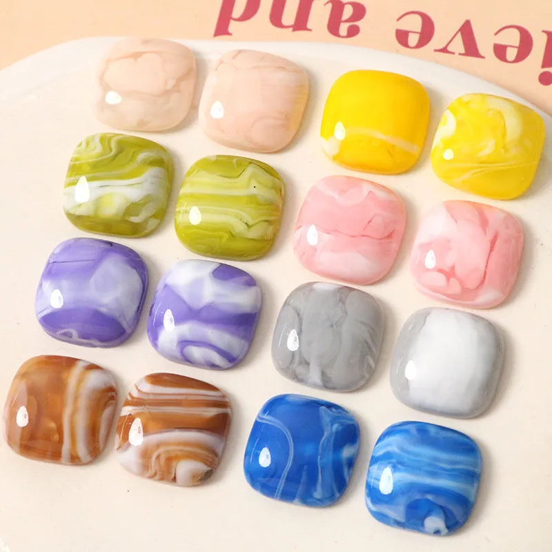 

Wholesale 100pcs/lot 18mm color print geometry square shape resin flatback cabochon beads diy jewelry earring/hair accessory
