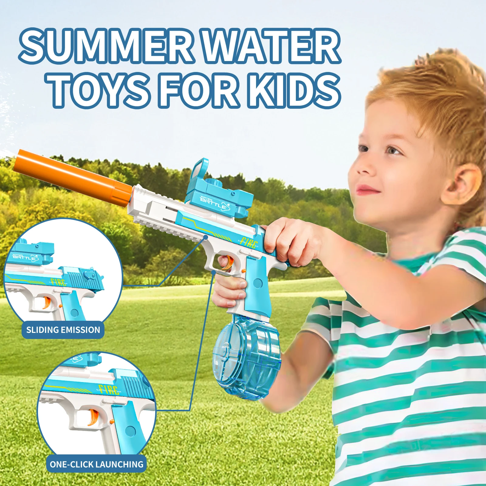 2024 New Upgrad Cross-Border Desert Eagle Linkage Electric Water Gun Large Capacity Continuous Shot Water Fighting Water Gun Toy 2