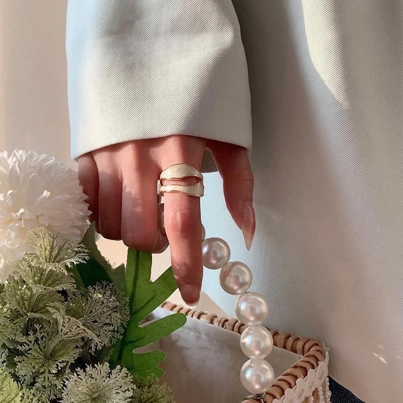 Vintage White Enamel Metal Irregular Shape Geometric Open Adjustable Ring for Women Girl Fashion Jewelry Birthday Gifts 3