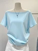 Summer Loose Fit oulder Bared ort Sve T irt Women's Pure Color Dopane Sle Casual Cotton Top Slimming Effect