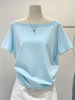 Summer Loose Fit oulder Bared ort Sve T irt Women's Pure Color Dopane Sle Casual Cotton Top Slimming Effect