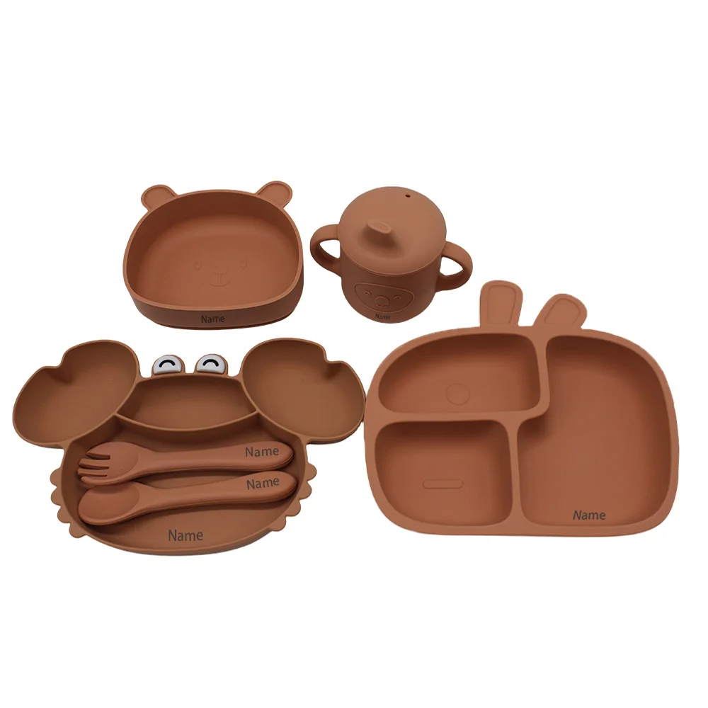 6-Piece Silicone Tableware Set with Free Name Engraving Creative gifts tailored for boys and girls