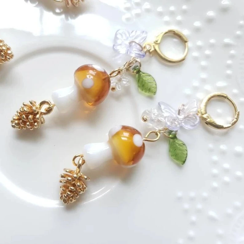 Pearl Mushroom Dangle Earrings For Women - Bohemian Style, Cute Food-Themed Jewelry, Gift