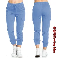 2022 New Solid Jogger Women's Cargo Pants Multi-Pocket Drawstring Elastic Waist Women Sports Pants Streetwear Casual Long Pant - Image 2