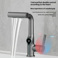 Full copper faucet pullout bathroom faucet lifting washbasin digital display smart pull-out rotating anti-splash water basin tap 3