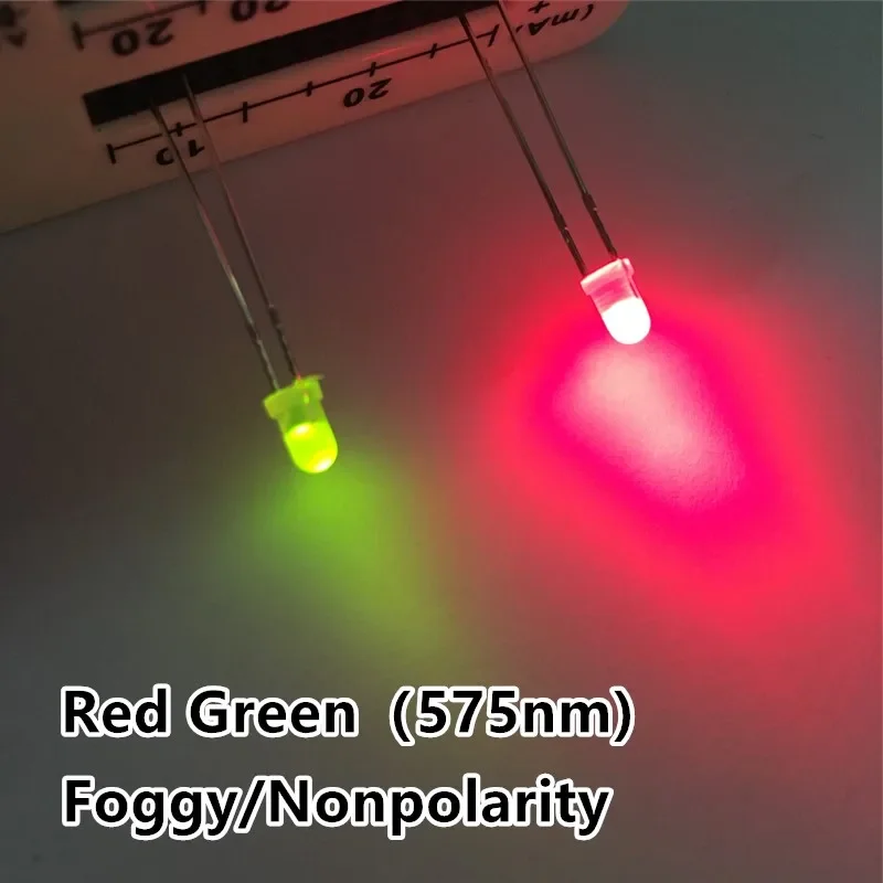 Pack of 100 Dual Color Misty Red/Blue/Green LED Lights - Two-Way Non-Polar 3mm Diodes