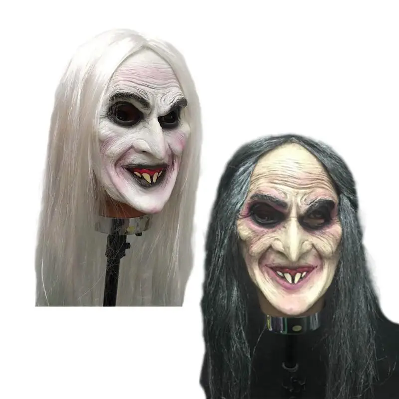 

Latex Female Blooding Ghost Mask Long Hair Face Cover Halloween Haunted House Witch Headwear Masquerade Cosplay Scary Props