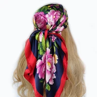 New 90*90cm Retro Brand Women Silk Scarf Bandanna Fashion Bohemian Pattern Square Hijab Lady Wrap Headband foulard muffler 5