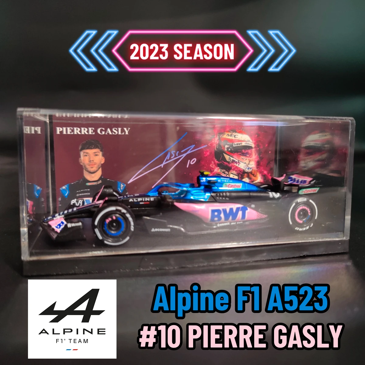 Bburago 1:43 F1 2023 Alpine A523 Replica Car Model with Ocon Gasly Signature Showcase Formula 1 Scale Miniature Xmas Gift Toy