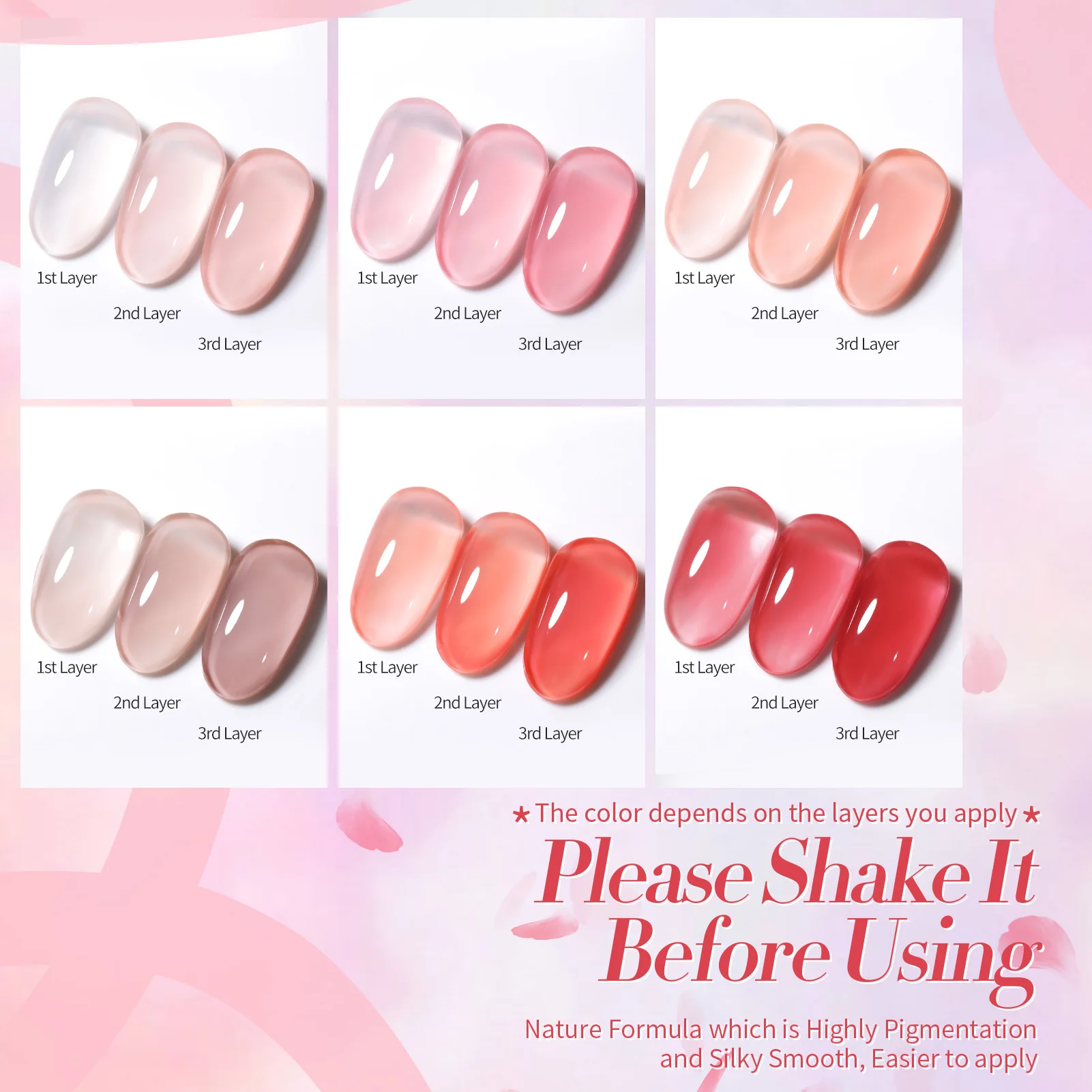 BORN PRETTY Milky Pink Jelly Nude Gel Nail Polish Set 6 Transparent Colors Sheer Gel Nail Kit for Salon and Nails DIY at Home 2