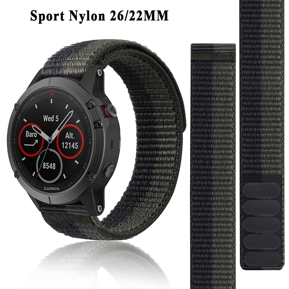 Durable Nylon Hook & Loop Strap Watchband - 26mm/22mm