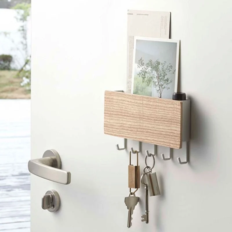 

Household Wall-hung Type Wooden Wall Shelf Sundries Storage Box Hanger Organizer Key Rack Wall Hook