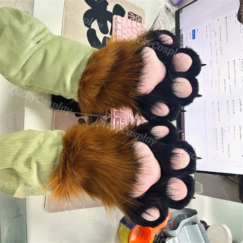 Furry Cat Squawk Paws Gloves Fursuit Cosplay Kigurumi Cartoon Plush Animal Nail Claws Full Finger Mittens Story Tell Original cosplay costumes cosplay gloves