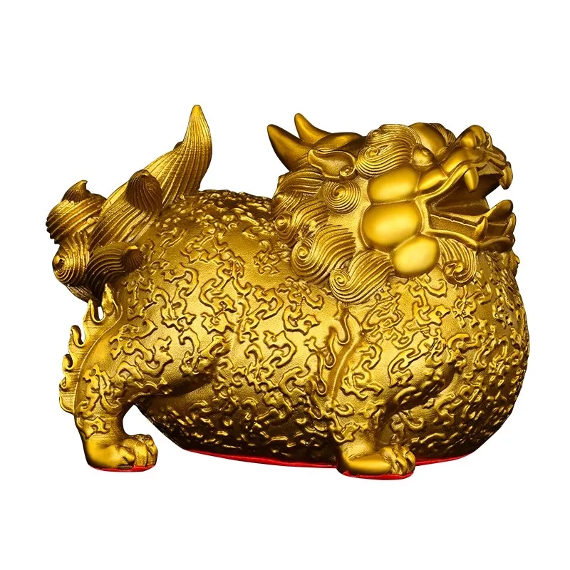 A Pair of Solid Brass Pi Xiu Statue, Male Female Wealth Luck Guardian, Feng Shui Home Office Decor, Chinese Auspicious Animal Gi