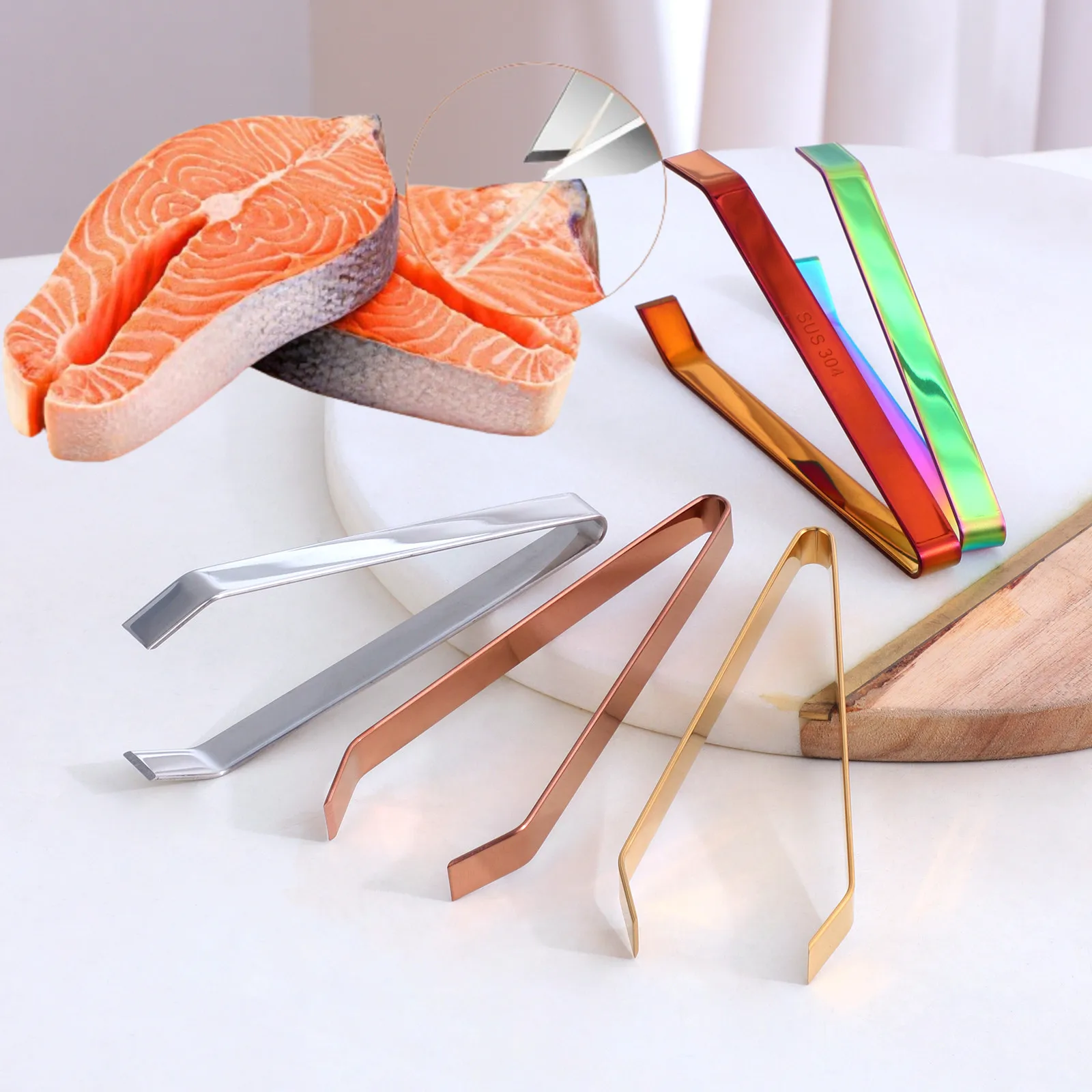 Fish Bone Tweezers Stainless Steel Flat Slant Tongs Pliers Hair Pliers Pin Bone Removal Seafood Removal Clip Kitchen Tool 2Pcs
