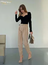 

Clacive Fashion Brown Office Women Pants Elegant Slim Belt High Waist Pants Vintage Pencil Trousers Female Clothing 2022