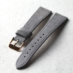 Vintage Gray Handmade Soft Suede Men's Leather Bracelet Strap, S/M Size - 20mm (Rose gold Buckle)