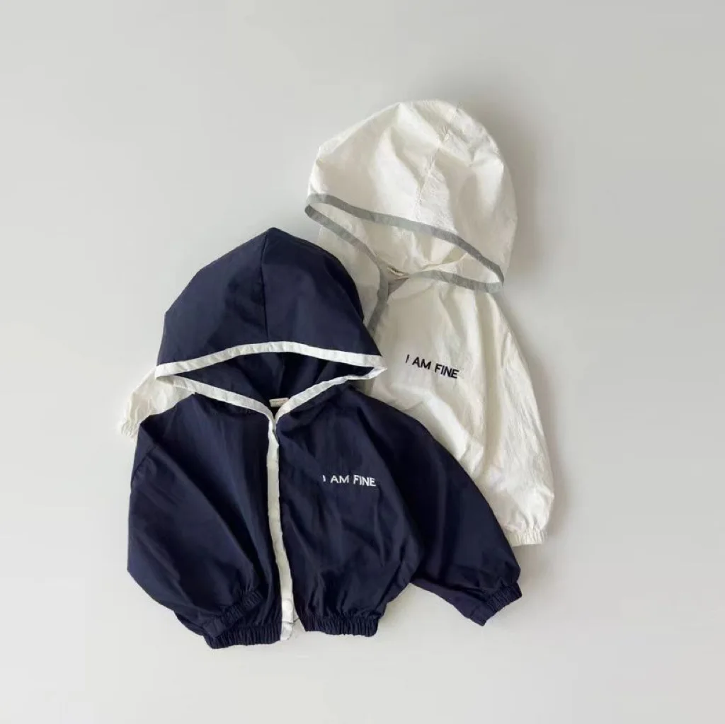 Summer Baby Hooded Cardigan Toddler Long Sleeve Sunscreen Jacket Boys Girls Breathable Letter Coat Kids Sunscreen Clothing