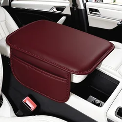 Premium Smooth PU Leather Armrest Pad with Storage Bag - Wear - Resistant, Anti - Slip Car Interior Accessory (Red double pockets)