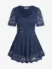 ROSEGAL Plus Size & Curve Buckled Lace Blouse Top Women Neck T-shirts Spring Summer Fashion New Tees
