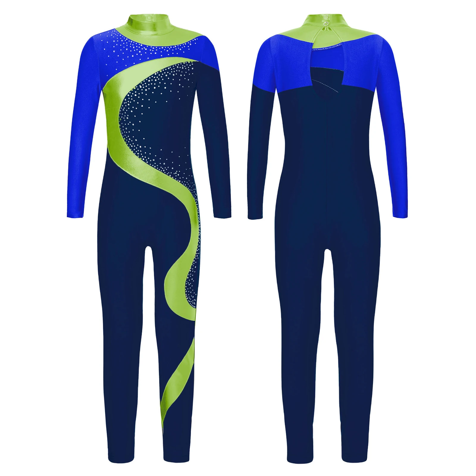 Kinder Mädchen Gymnastik Trikot Overall Langarm Metallic Kontrast farbe Bodysuit für Eiskunstlauf Tanz Performance Kostüm – Detail 8