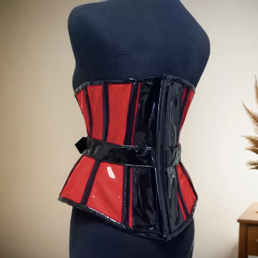 Women Corset Vest With Locks Bustier Gothic Underbust Lace Up Back Steel Boned Tops Waist Slimmer Stage Costume Patent Leather 2