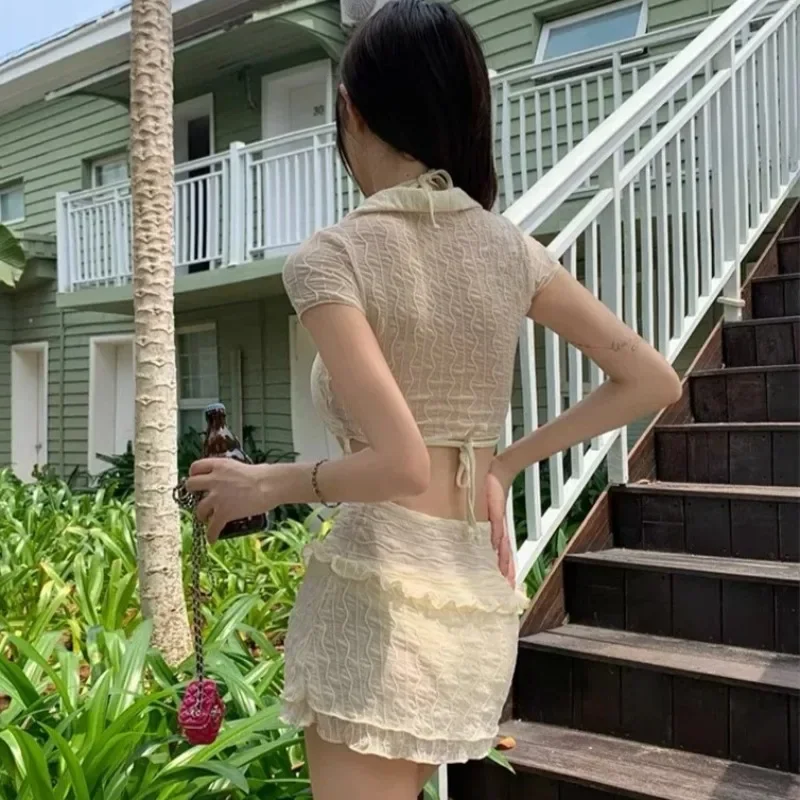 2025 Women Sexy Deep V Neck Three-pieces Swimsuit  Micro Push Up Bikini Set Cover-Ups Bathing Suit Swimwear High Waist Beachwear