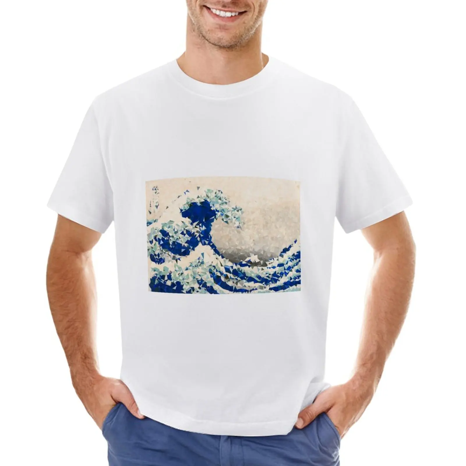Great Wave Off Kanagawa Hokusai Triangoli T-Shirt Hippie Clothes Plus Size Plain White T-Shirt Uomo