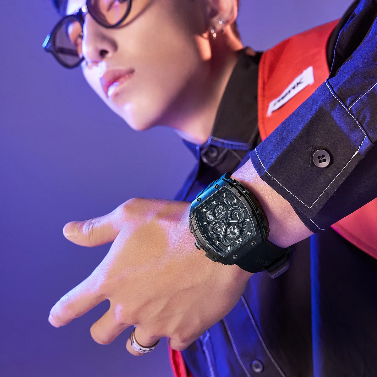 Fashion Mens Quartz Wristwatches Multifunction Auto Date Luminous Waterproof Sport Silicone Strap Tonneau Watches Men Gifts 2023