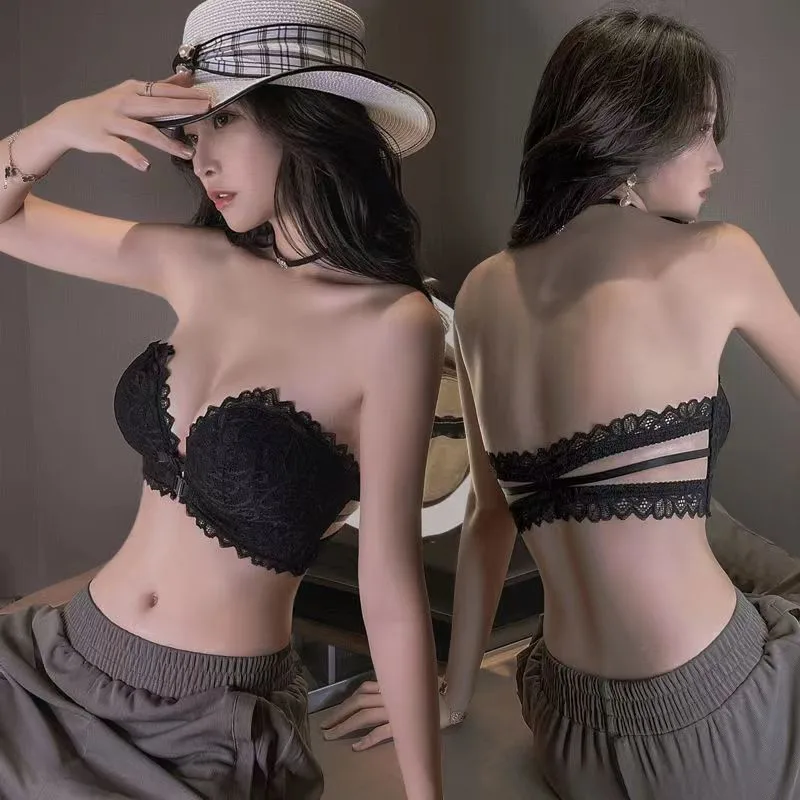

Wire Free Bra Womens Front Closure Bras Girl Sexy Strapless Lingerie Push Up Underwear Women Lace Barlette With Shoulder Straps