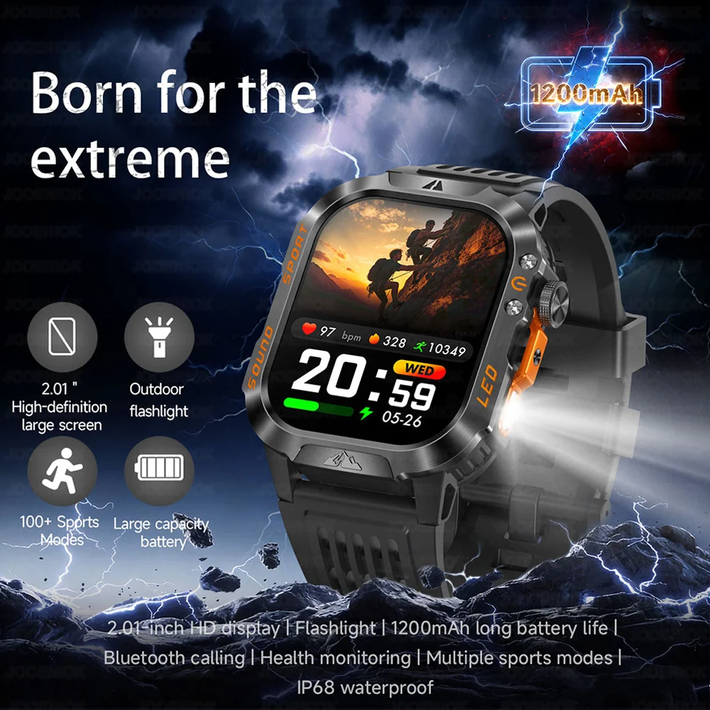 2026 New Outdoor Military Smart Watch 1200mAh Battery GPS HD Call Health Monitoring 2.01-inch Waterproof Sports Smartwatch Men 3