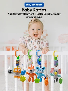 1 newborn rattan plush baby stroller cartoon animal pendant toy, early baby sensory toy, baby safety seat comfortable pendant 1