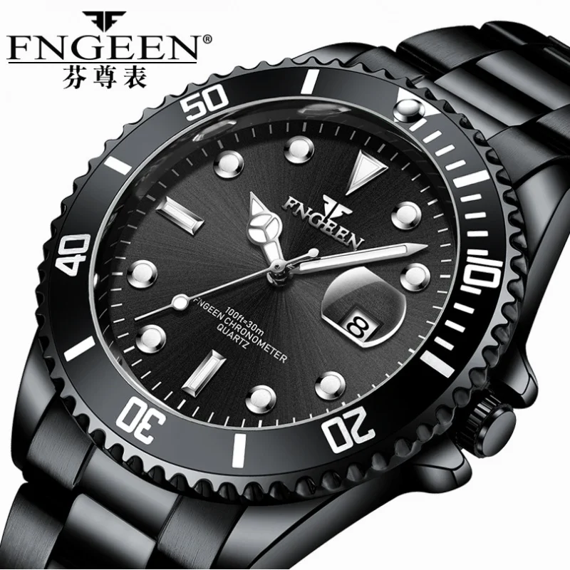 

Fngeen Luminous Green Submariner Watch Men's Quartz Watch Sports Style Refined Steel Belt Calendar New watch