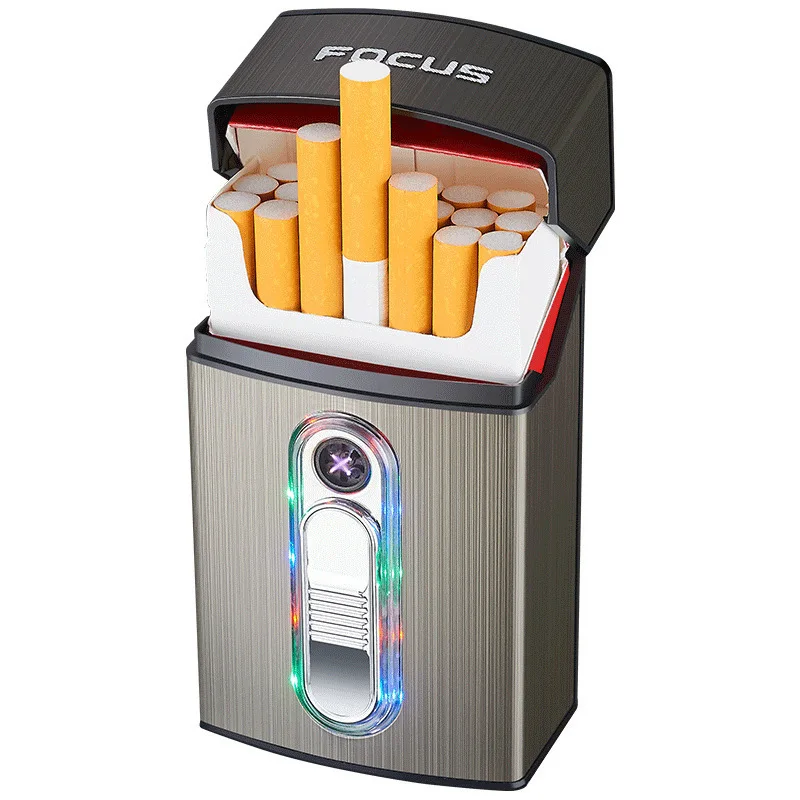 Cigarette Cae Built-in Arc Lighter Cigarette Box Storage Container with Rechargeable Electric Lighter Gift for Men