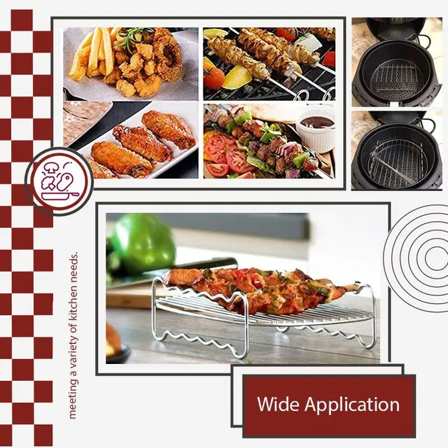 Sütőtálcás Nyársai Air Sütő Rozsdamentes Acél Tartó Bbq Állvány Kettős Rétegű Grill Tálca Csere Barbecue Konyhai Szerszámok - Image 4