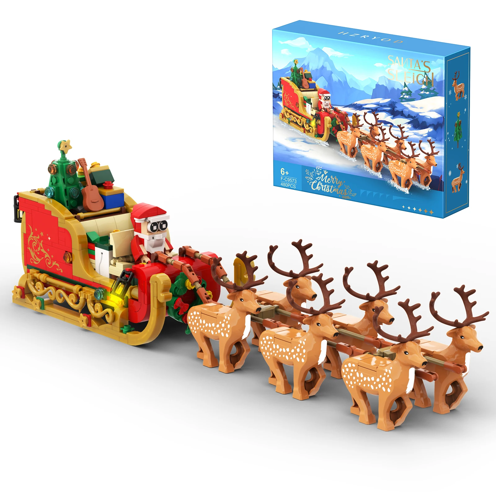 

BuildMoc Winter Sleigh Santa Claus Elk Building Blocks Set Christmas Decorations New Years Brick Toy Children Birthday Xmas Gift