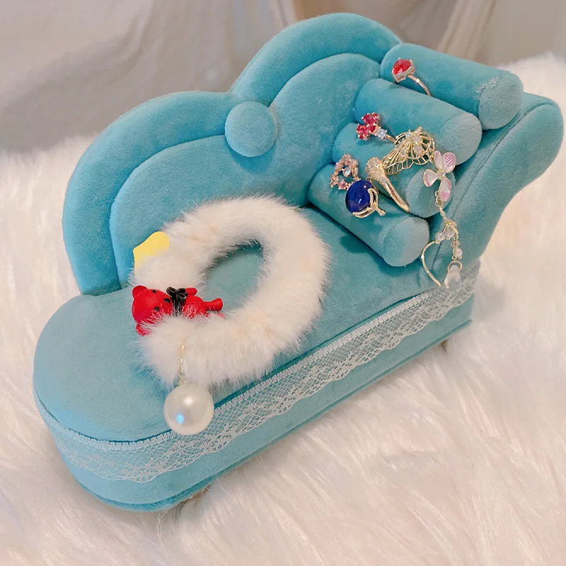 Creative Yellow and Blue Sofa Couch Shape Jewelry Box for Women Girls Holiday Gifts Jewellery Organizer Case Travel Portable