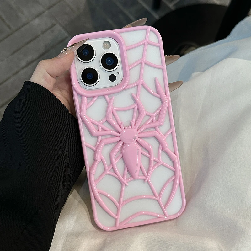 Pink Cool 3D Spider Hollow Heat-Dissipating Phone Case - Soft Silicone Back Cover