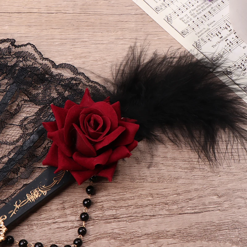 Lolita Gothic Fan viktoria nischen weiblichen Spitze Hand Fan Vintage schwarz weiß rot Rose Bambus Fans Cosplay Halloween Party liefert – Detail 8