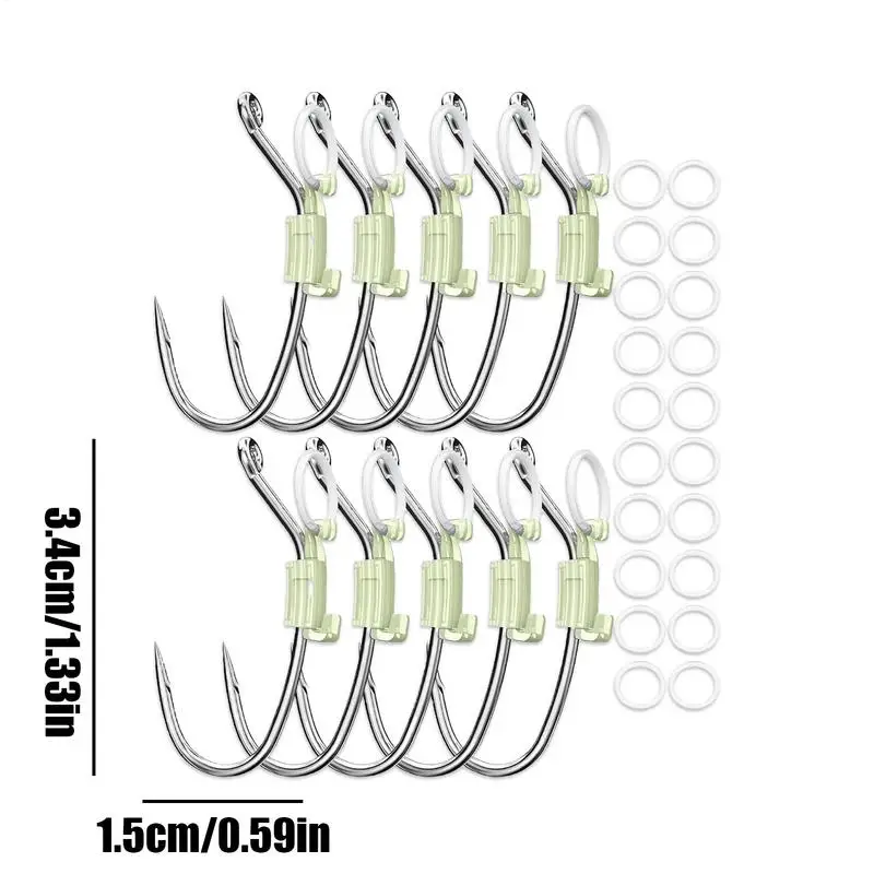 Shrimp Walker Luminous Baitholder Set of 10 Barbed & Perforated Carbon Steel Fishing Hooks for Carrying Live Shrimp Lures