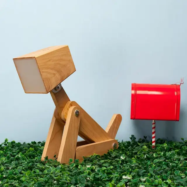 Lampe USB créative en forme de chien, Protection des yeux en bois – Image 5