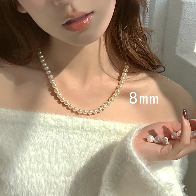 

Новое жемчужное ожерелье нишевое классическое искусственное женское элегантное искусственное роскошное ожерелье для свитера длиной до ключиц аксессуары 8 мм
