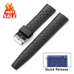 Premium Tropical FKM Rubber Quick Release Watch Strap - Soft Silicone Universal Fit - 22mm (Black)